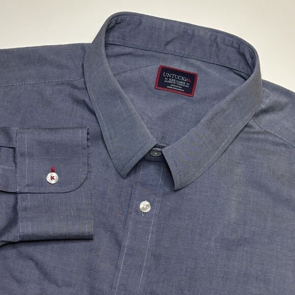 UNTUCKit Pio Cesare WF Mens XXXL Dark Navy Solid Long Sleeve Button Front Shirt - Picture 1 of 7